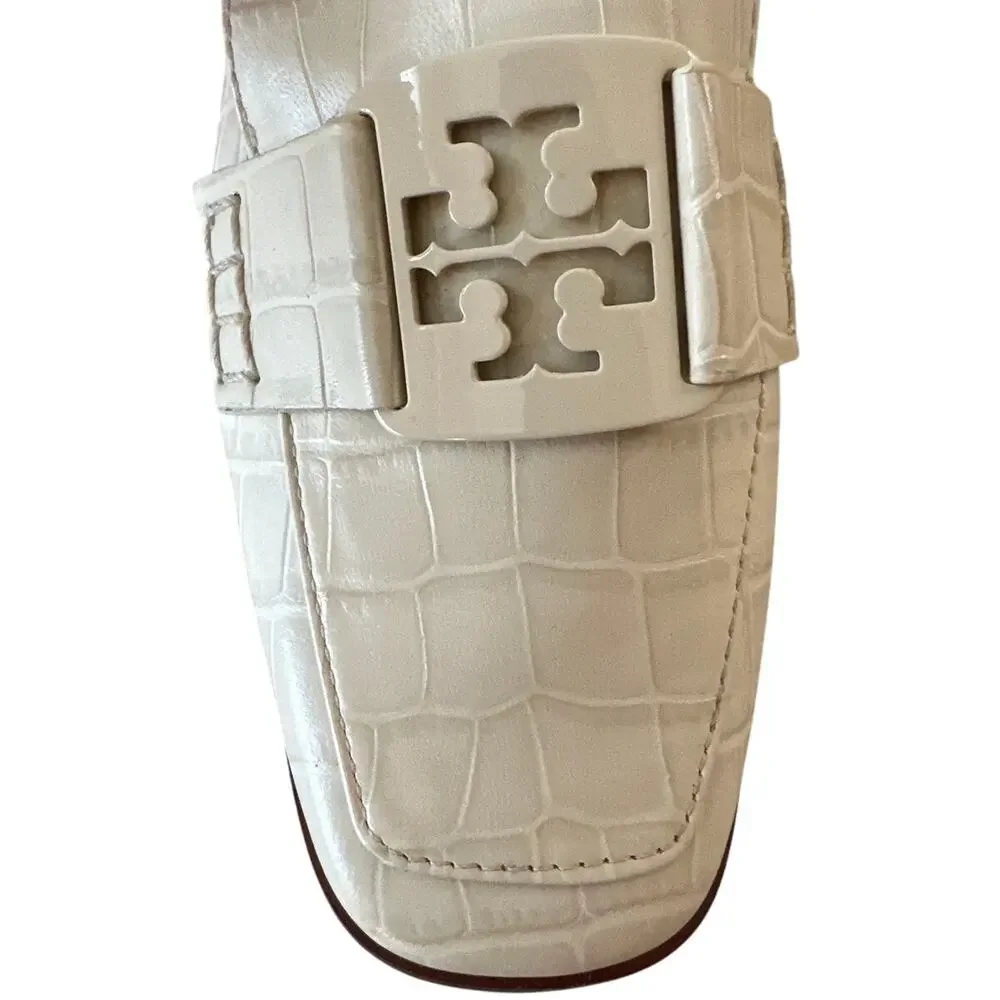 Tory Burch Georgia Croc Embossed Ivory Loafers Size 7
